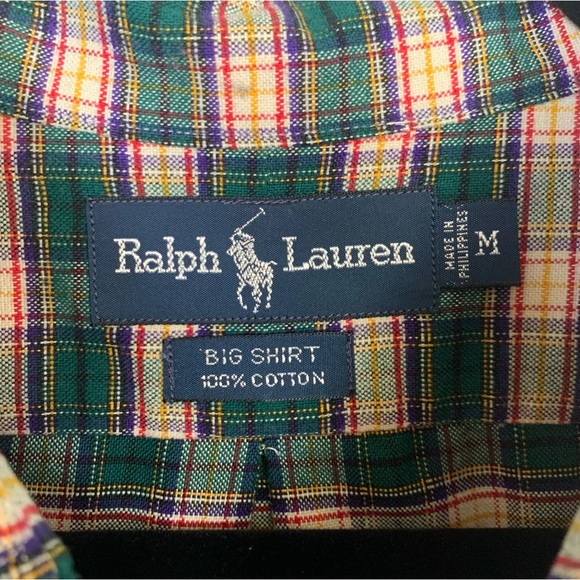 Ralph Lauren Mens SZ M Green Plaid Cotton Button Down “Big Shirt” - Picture 9 of 11